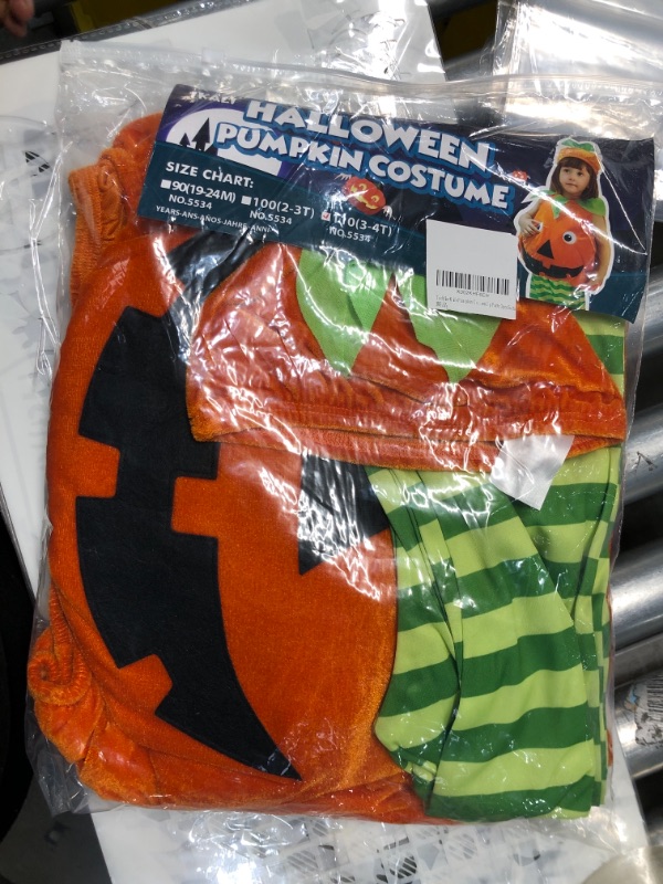 Photo 2 of 3-4T Girls Pumpkin Costume, Boys Outfit Toddler Kids Baby Lantern Faces Fancy Dress up for Halloween Party
