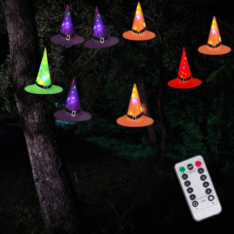 Photo 1 of DAYLIGHTIR 8 Pack Witch Hat String Lights, 8 Lighting Modes, Battery-Powered Waterproof, Halloween Decorations for Outdoor Indoor Garden Yard Tree Party
