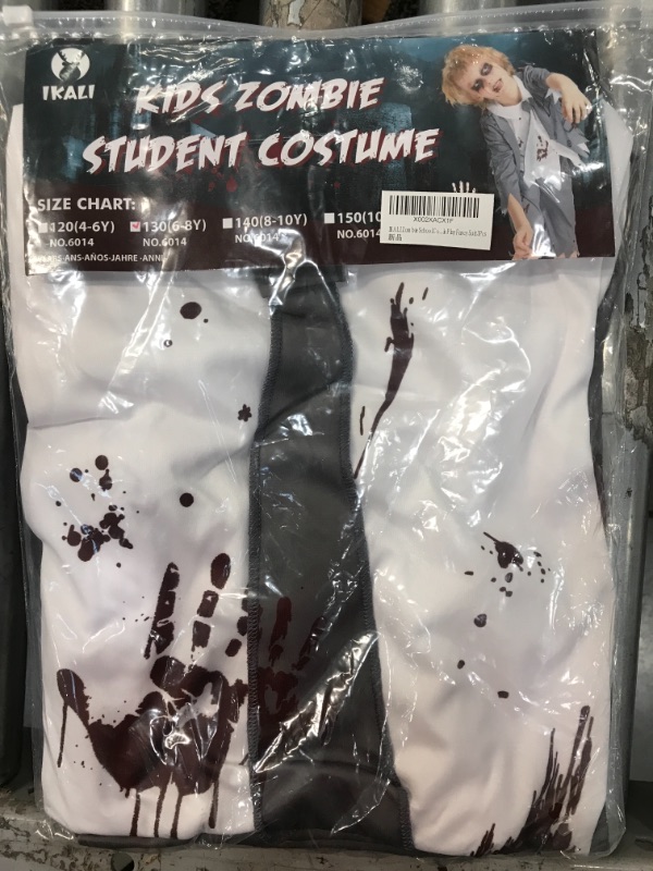 Photo 2 of IKALI Zombie Student Costume for Boys Halloween Horror School Theme Party Outfit Kids Role Play Fancy Suit 3Pcs-Clothing Size:6-8 Years

