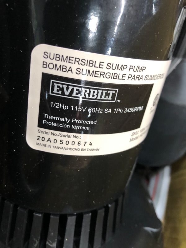 Photo 2 of Everbilt 1/2 HP Submersible Aluminum Sump Pump with Tethered Switch