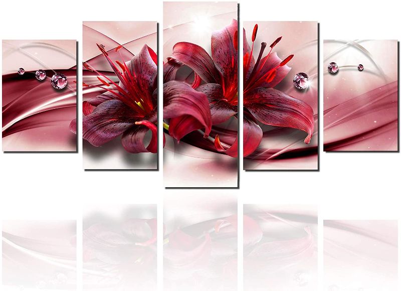Photo 1 of Meigan Art-Large Canvas Picture Wall Art Prints Floral Paintings Panel Red Flowers Decor Artwork (RedFlower,M)
