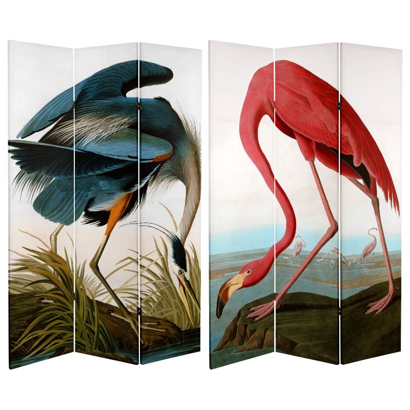 Photo 1 of 6 Double Sided Audubon Heron and Flamingo Canvas Room Divider - Oriental Furniture