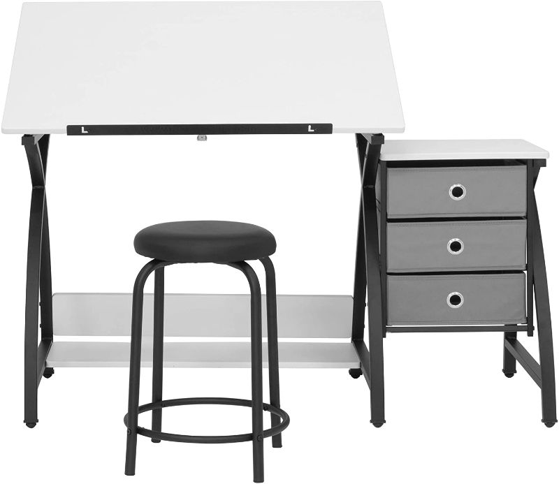 Photo 1 of SD STUDIO DESIGNS 2 Piece Comet Center Plus, Craft Table and Matching Stool Set with Storage and Adjustable Top, Black/White
//MISSING HARDWARE //LOOSED COMPONENTS 