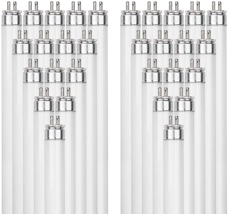 Photo 1 of Sunlite F28T5/830 28-Watt T5 Linear Fluorescent Light Bulb Mini Bi Pin Base, 3000K, 40-Pack
INCOMPLETE SET: 39/40, MISSING 1 LIGHT BULB.