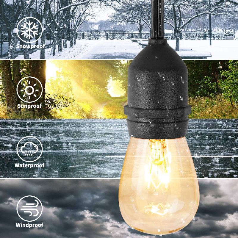 Photo 1 of 48Ft Outdoor Patio String Lights, Weatherproof Commercial Grade Lights with 15 Dimmable S14 Edison Bulbs, UL Listed Heavy-Duty Connectable Hanging Lights for Backyard Porch Bistro Cafe Party
