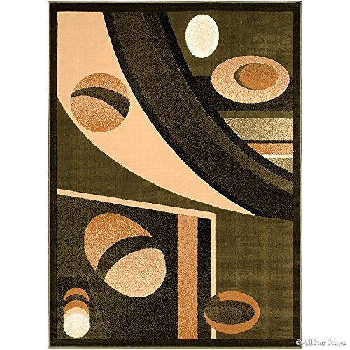 Photo 1 of Allstar 8x10 Sage Green Abstract Machine Carved Rectangular Accent Rug with Ivory and Mocha Geometric Design (7' 9" X 10' 2")
