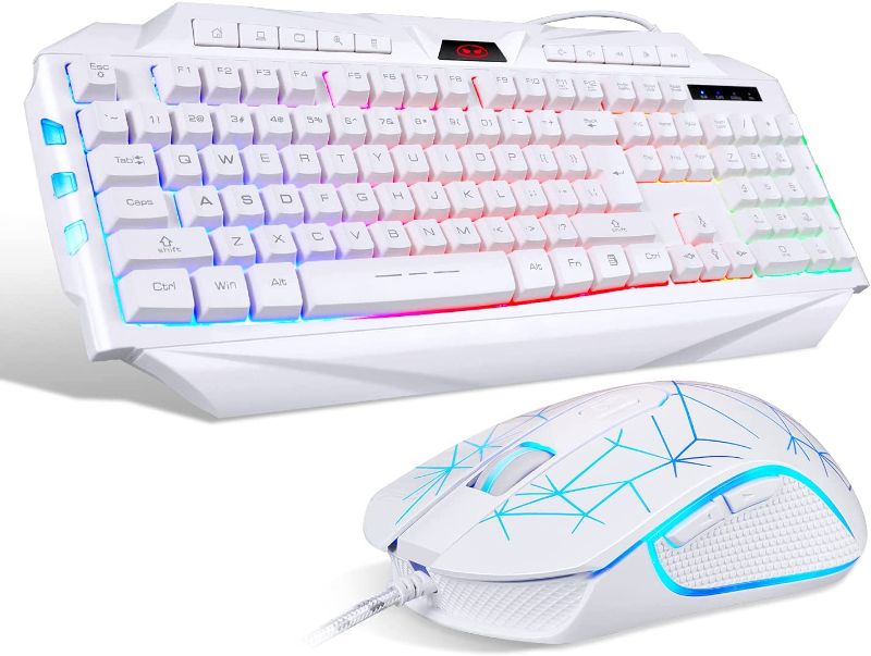 Photo 1 of White Gaming Keyboard and Mouse Combo,MageGee GK710 Wired Backlit Keyboard and White Gaming Mouse Combo,PC Keyboard and Adjustable DPI Mouse for PC/loptop/MAC
