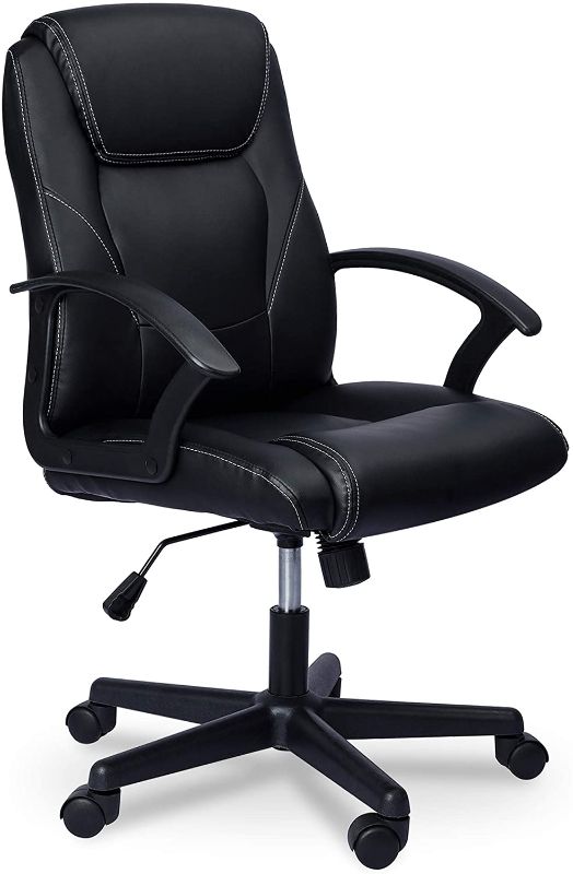 Photo 1 of Ergonomic Leather Office Chair - Computer Desk Chairs,Modern Executive Office Chair with Lumbar Support,Rolling Swivel PU Leather Task Chair,Black
