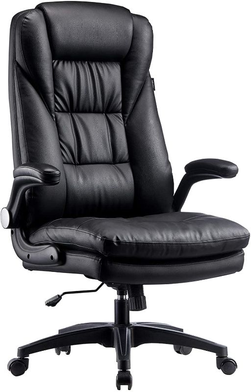 Photo 1 of Hbada Ergonomic Executive Office Chair, PU Leather High-Back Desk Chair with Big and Tall Backrest and Cushion, Swivel Rocking Chair with Flip-up Padded Armrest and Adjustable Height, Black

//missing components 
