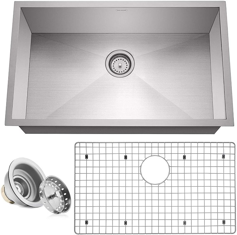 Photo 1 of 30" x 18" x 10" Deep Single Bowl Undermount Zero Radius 16-Gauge Stainless Steel Kitchen Sink - Includes Drain/Grid
