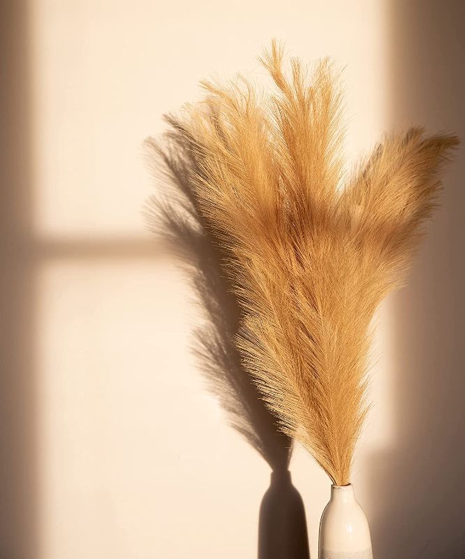 Photo 1 of Aesthetic Faux Pampas Grass Decor Tall Set of 3 Beige  Artificial Pompous Grass-Boho Decor|