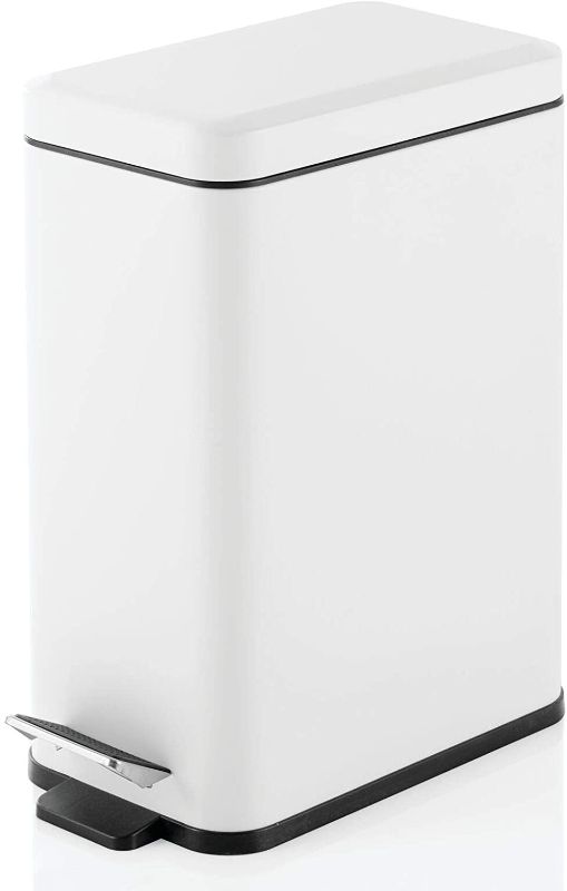 Photo 1 of  Rectangular Steel Step Trash Can Wastebasket, Garbage Container Bin for Bathroom, Powder Room, Bedroom, Kitchen, Craft Room, Office - Removable Liner Bucket - White
