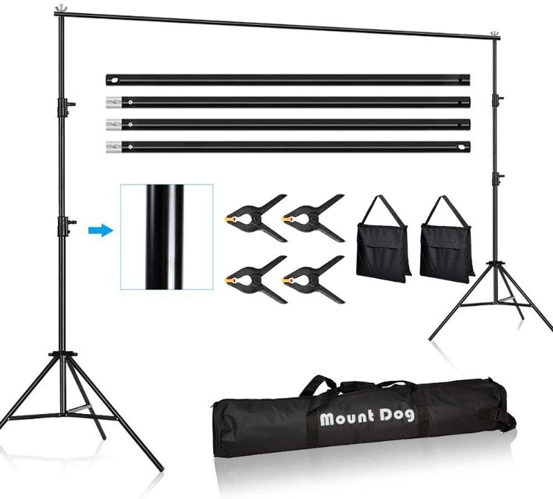 Photo 1 of MOUNTDOG 9.2 x 10ft Photo Video Studio Backdrop Background Support Stand, Adjustable Heavy Duty Photography Background Support System Kit with Carrying Bag
