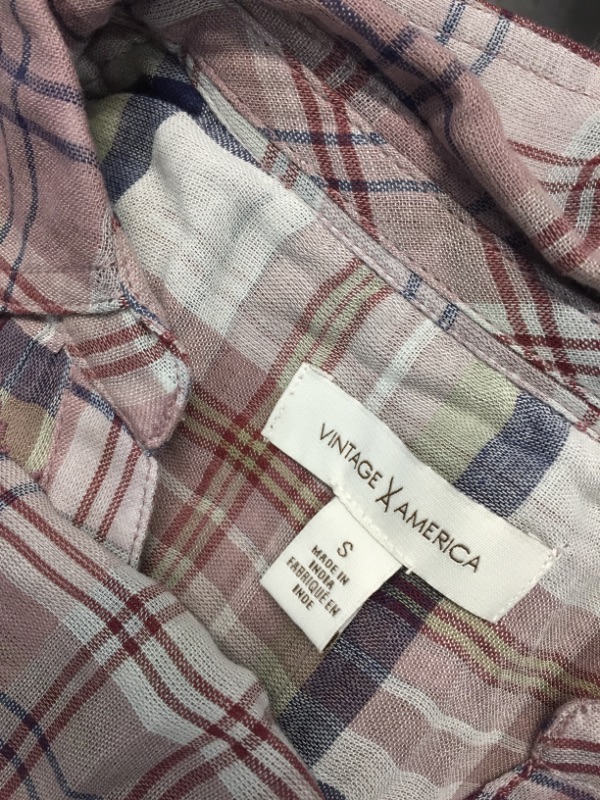 Photo 3 of Vintage America Blues Women's Nadia Plaid Button Down with Embroidery and Roll Tab Sleeves
sMALL