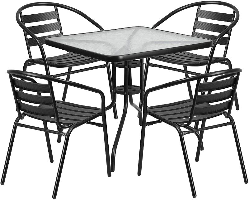 Photo 1 of 2 Black Metal Aluminum Slat Stack Chairs
