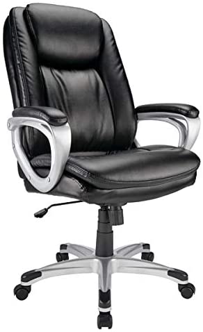 Photo 1 of Realspace Tresswell Bonded Leather High-Back Chair, Black/Silver
