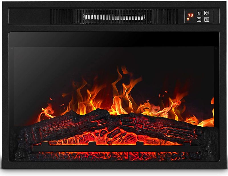 Photo 1 of Della 23 Inch 1400W 3D Infrared Electric Fireplace Heater Insert with Remote Control, Realistic Logs & Flames, Adjustable Portable Indoor Space - Black
