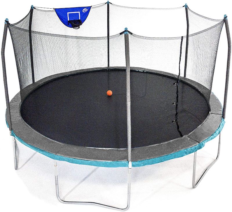 Photo 1 of **incomplete** 
Skywalker Trampolines 15 Foot Jump N Dunk Round Trampoline with Enclosure-Basketball-Dual Gray/Light Blue
