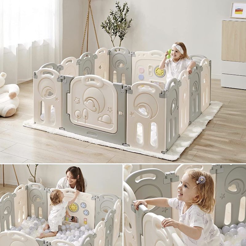 Photo 1 of Fortella Cloud Castle Foldable Playpen, Baby Safety Play Yard with Whiteboard and Activity Wall, Indoors or Outdoors (14 Panel)
SPACIOUS: Covers over 25 square feet and stands tall at 24.4’’.
