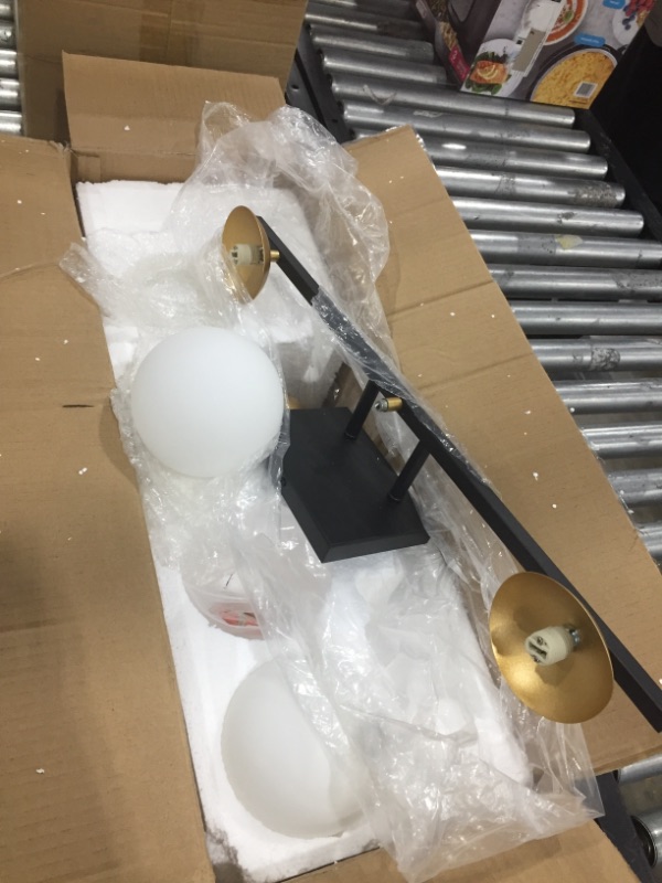 Photo 2 of Ralbay Bathroom Vanity Lighting 3-Lights Black/Gold with Milk White Glass Globe Modern Industrial Bathroom Vanity Light Fixtures for Bathroom (Exclude Bulb)
