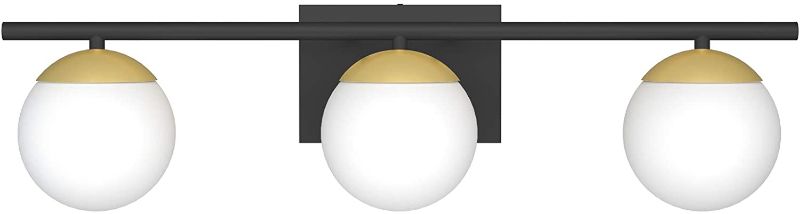 Photo 1 of Ralbay Bathroom Vanity Lighting 3-Lights Black/Gold with Milk White Glass Globe Modern Industrial Bathroom Vanity Light Fixtures for Bathroom (Exclude Bulb)
