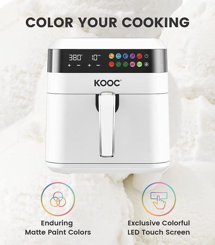 Photo 1 of [NEW LANUCH] KOOC XL Large Air Fryer, 6.5 Quart Electric Air Fryer Oven, Free Cheat Sheet for Quick Reference, 1700W, LED Touch Digital Screen, 10 in 1, Customized Temp/Time, Nonstick Basket, White
