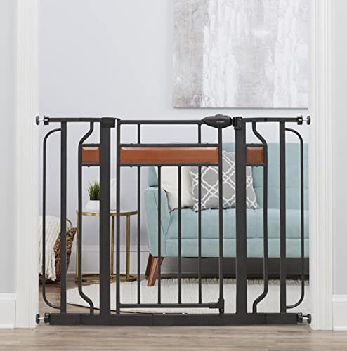 Photo 1 of Accents Extra Wide Walk Thru Baby Gate, Includes Décor Hardwood, 4-Inch Extension Kit, 4 Pack of Pressure Mount Kit and 4 Pack of Wall Cups and Mounting Kit,Black
