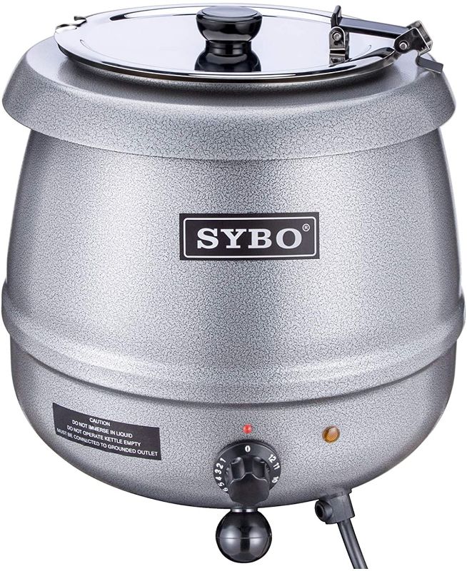 Photo 1 of SYBO SB-6000-2G Commercial Grade Soup Kettle with Hinged Lid and Detachable Stainless Steel Insert Pot for Restaurant and Big Family, 10.5 Quarts, Silver
