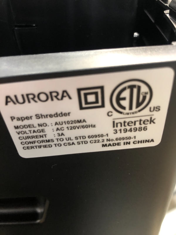 Photo 4 of Aurora AU1020MA High-Security 10-Sheet Micro-Cut Paper, CD and Credit Card Shredder with Pullout Basket
