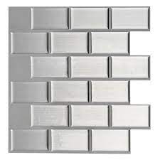 Photo 1 of 12 in. x 12 in x 0.06 in. Peel and Stick Vinyl Kitchen Backsplash Tile in Sliver (6-Piece/Case)
