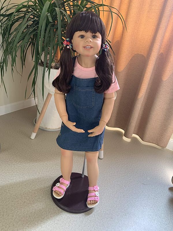 Photo 1 of 39inch Reborn Toddler Dolls ,Huge Baby Full Body Hard Vinyl Smile Girl Realistic Standing Brown Hair Girl Age 2 Dress Model Collectible (Toddler Baby Girl 39inch Curly Hair) missing the base stand
