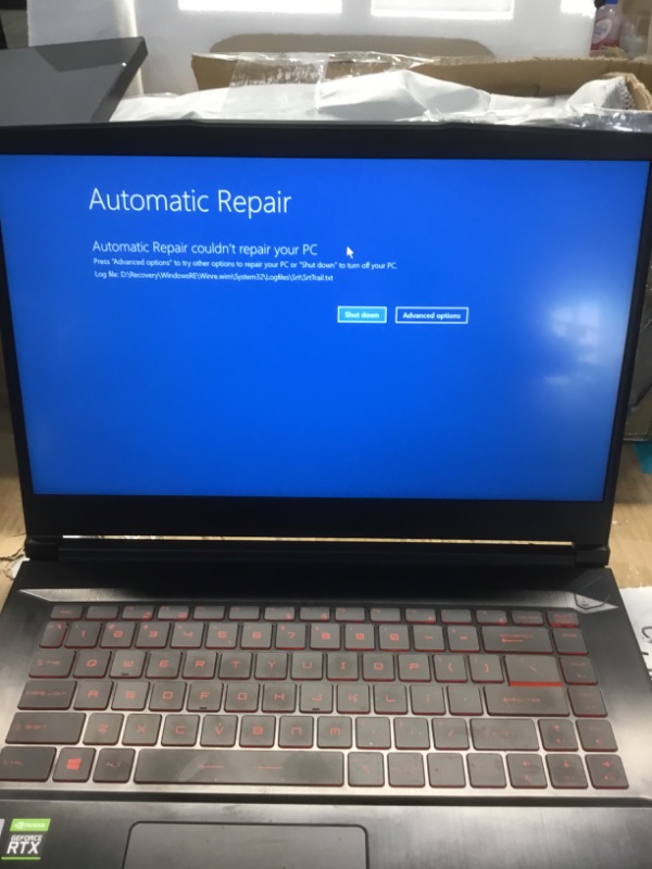 Photo 2 of NOT FUNCTIONAL 
READ CLERK COMMENTS PLEASE
MSI GF65 Thin 10UE-047 15.6 "144Hz 3ms Gaming Laptop Intel Core i7-10750H RTX3060 16GB 512GB NVMe SSD Win10
