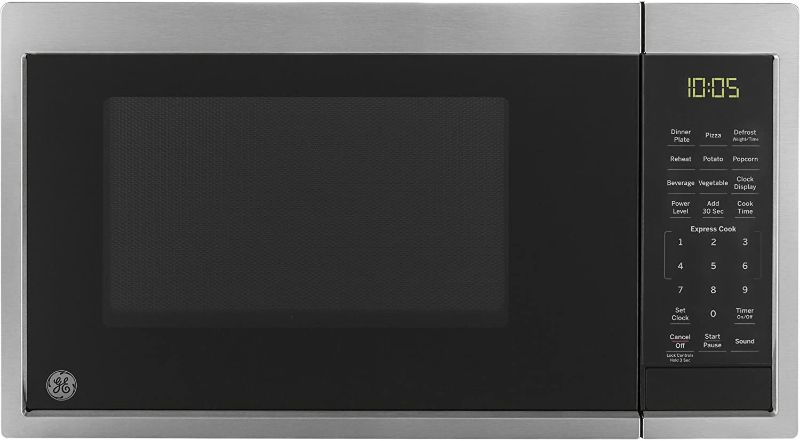 Photo 1 of GE JES1095SMSS Microwave Oven | 0.9 Cubic Feet Capacity, 900 Watts | Kitchen Essentials for the Countertop or Dorm Room, Cu Ft, Stainless Steel

//tested,powers on// clock display does not work
