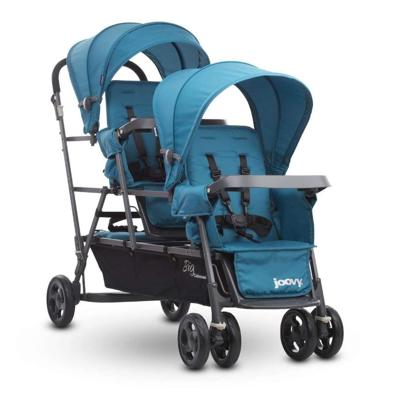 Photo 1 of Joovy Big Caboose Graphite Triple Stroller, Stand on Tandem, Turquoise
