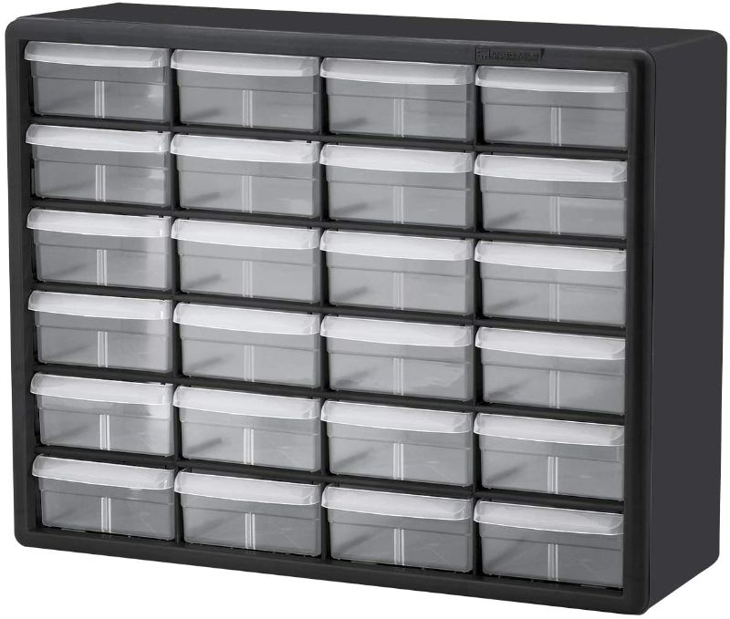 Photo 1 of **USED, MISSING 1 DRAWER**
24 Drawer 10124, Plastic Parts Storage Hardware and Craft Cabinet, (20-Inch W x 6-Inch D x 16-Inch H), Black (1
