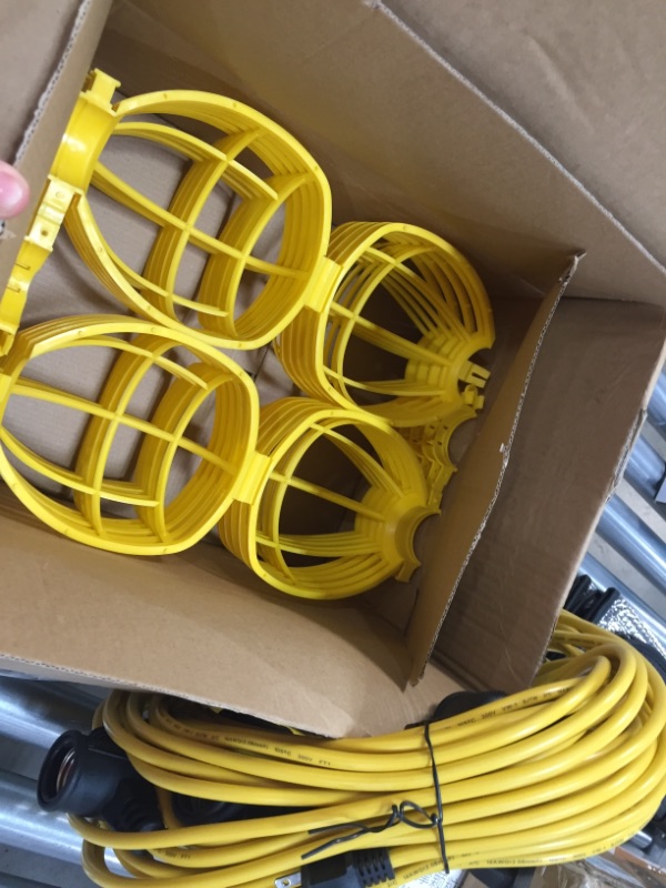 Photo 2 of 100 Foot Outdoor Yellow Commercial Contractor-Grade Plastic Cage String Lights 100FT 10 Sockets
