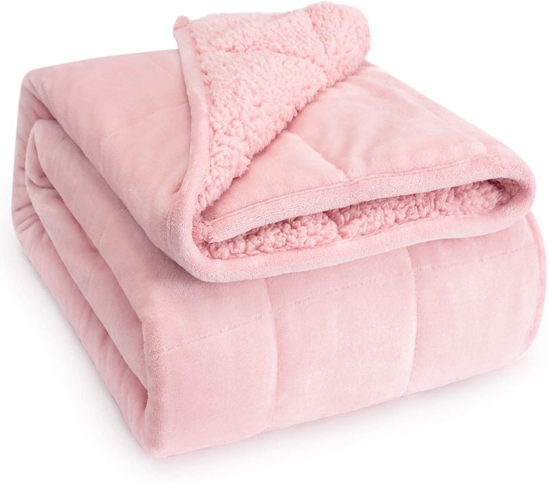 Photo 1 of **USED**
Wemore Sherpa Fleece Weighted Blanket for Adult, 15 lbs Dual Sided Cozy Fluffy Heavy Blanket, Ultra Fuzzy Throw Blanket with Soft Plush Flannel Top, 48 x 72 inches, Pink on Both Sides
