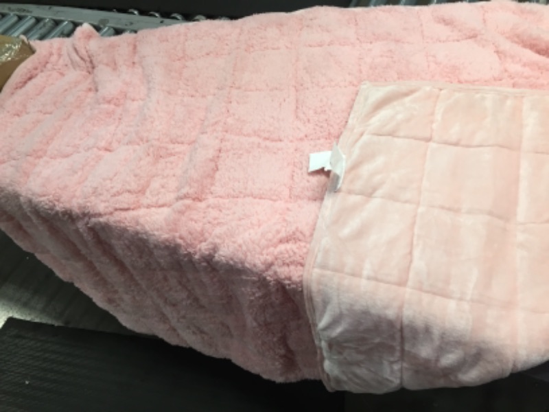 Photo 2 of **USED**
Wemore Sherpa Fleece Weighted Blanket for Adult, 15 lbs Dual Sided Cozy Fluffy Heavy Blanket, Ultra Fuzzy Throw Blanket with Soft Plush Flannel Top, 48 x 72 inches, Pink on Both Sides
