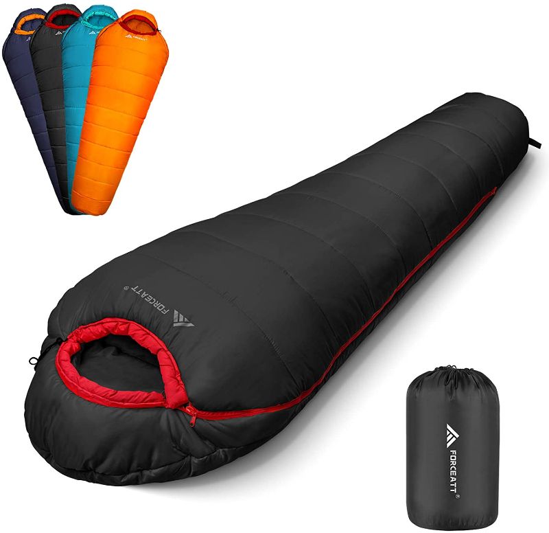 Photo 1 of **USED**
Forceatt Sleeping Bag for Adults, 0-20 Degree Cold Weather Sleeping Bags in 4 Seasons, Water-Resistant, Rip-Stop, Lightweight and Warm Mummy Sleeping Bag Great for Camping, Backpacking and Hiking.
