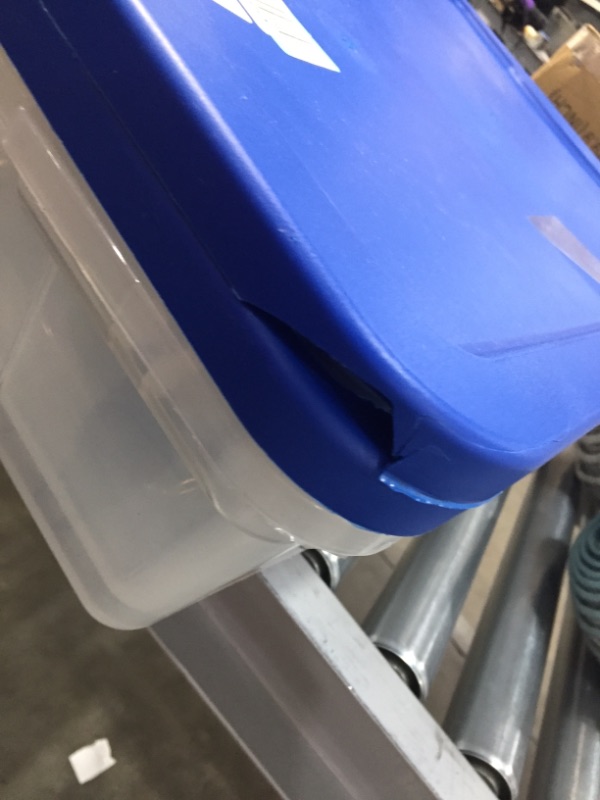 Photo 2 of **DAMAGE TO LID** 2 PACK**
HOMZ Snaplock Clear Storage Bin with Lid, Medium-28 Quart, Blue, 2 Count
