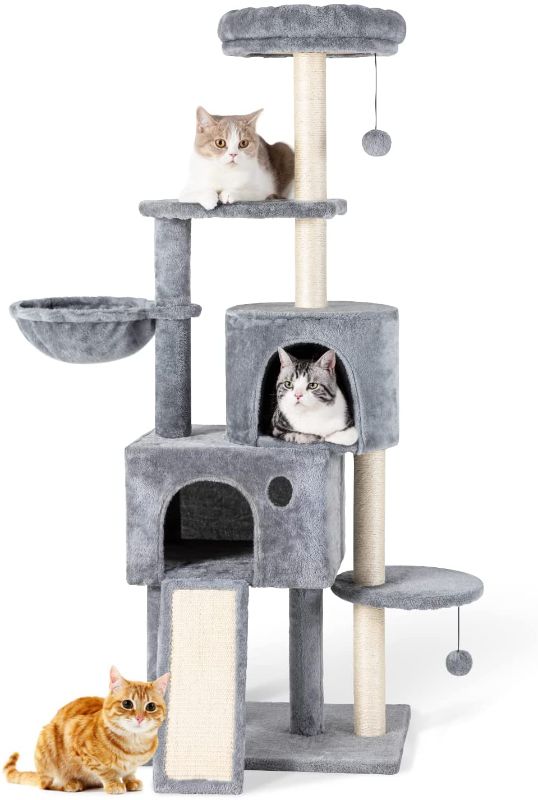 Photo 1 of 
TSCOMON 59” Multi-Level Cat Tree Cat Tower for Indoor Cats, Tall Plush Perch with 2 Spacious Cat Condos, Scratching Posts with Hammock Basket and Hanging...
Size:59"
Color:Grey