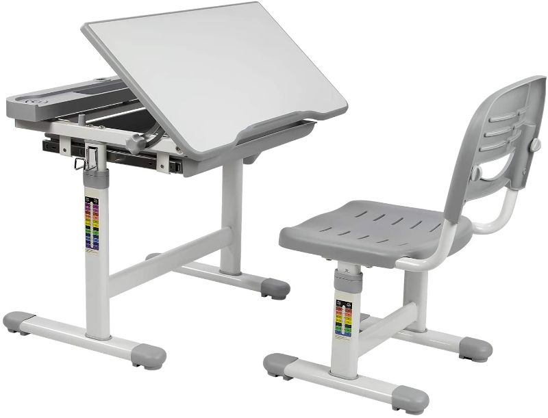 Photo 1 of 
Mount-It! Kids Desk and Chair Set, Height Adjustable Ergonomic Children's School Workstation with Storage Drawer, Grey (Grey)
Color:Grey