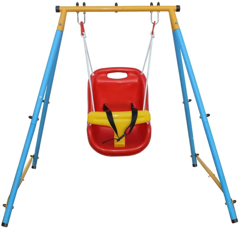 Photo 1 of KLB Sport Baby Toddler Indoor/Outdoor Metal Swing Set (Blue, Red, Yellow)
Color:Blue, Red, Yellow

//MISSING SEATBELT