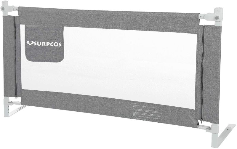 Photo 1 of SURPCOS Bed Rails for Toddlers -New Upgraded Extra Long Bed Guardrail for Kids Great Fit for Twin, Double, Full-Size Queen & King Mattress, Grey (74.8'' x 26'')

