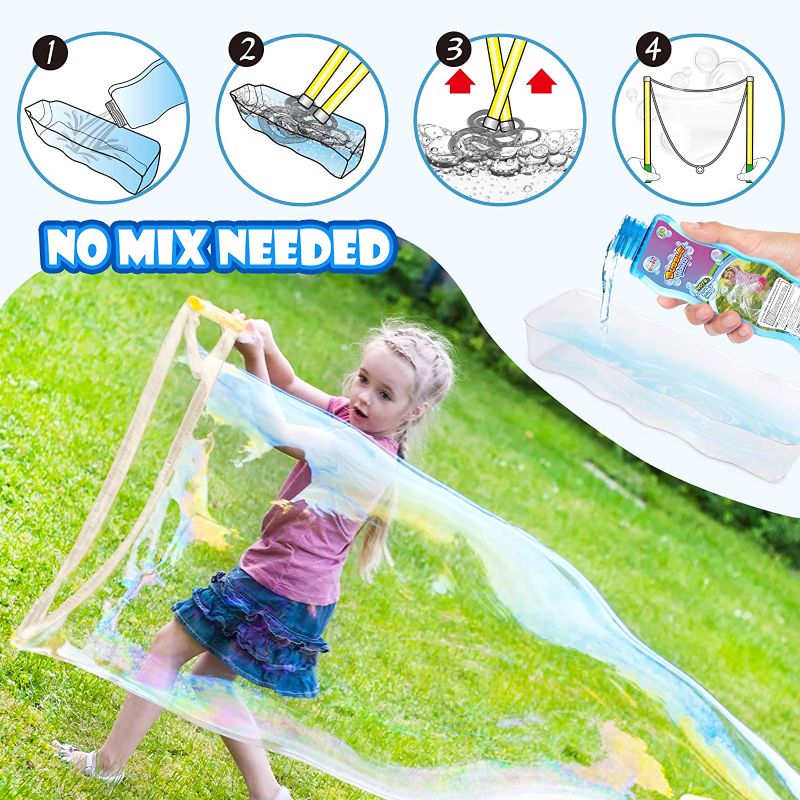 Photo 1 of Giant Bubble Wands Kit with Bubble Solution, Big Bubble Maker with Tray, Fun Outdoor Activities Toy Set, Yard Games and Birthday Party Favors for Kids and Adults