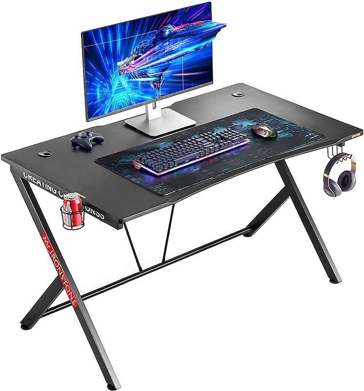 Photo 1 of Mr IRONSTONE Deep Gaming Desk 45.3" W x 29" D Home Office Computer Table, Black Gamer Workstation with Cup Holder, Headphone Hook and 2 Cable Management Holes
