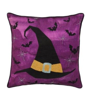 Photo 1 of 18 in. Eek Spooky Hat Decorative Halloween Square Pillow
