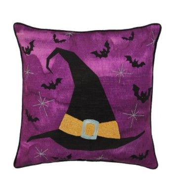 Photo 1 of 18 in. Eek Spooky Hat Decorative Halloween Square Pillow
