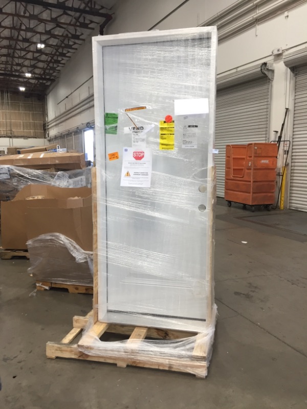 Photo 1 of 32 in. x 80 in. Premium 1-Panel Primed White Steel Prehung Front Door with 32 in. Left-Hand Inswing and 6 in. Wall
