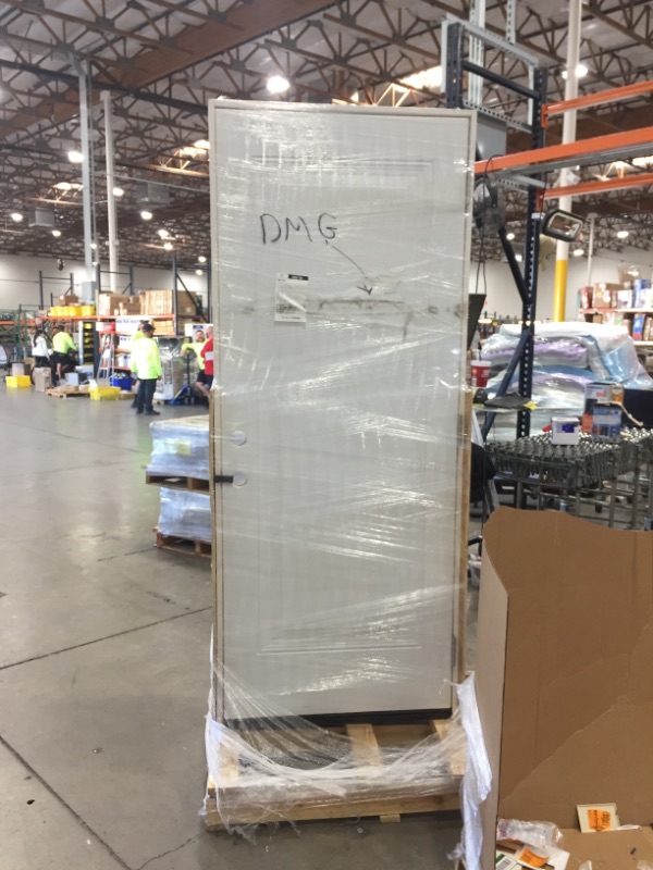 Photo 1 of 32 in. x 80 in. Premium 1-Panel Primed White Steel Prehung Front Door with 32 in. Left-Hand Inswing and 6 in. Wall
